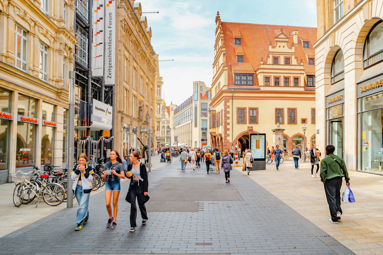 german shoppers on a street in leipzig