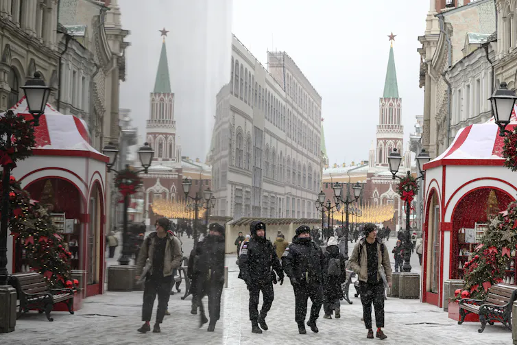 Russian police patrol near the Kremlin in Moscow, Russia.