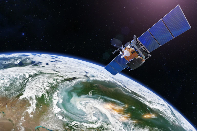 Satellite looks down at planet earth