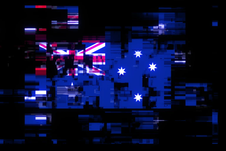 An Australian flag glitched and pixellated