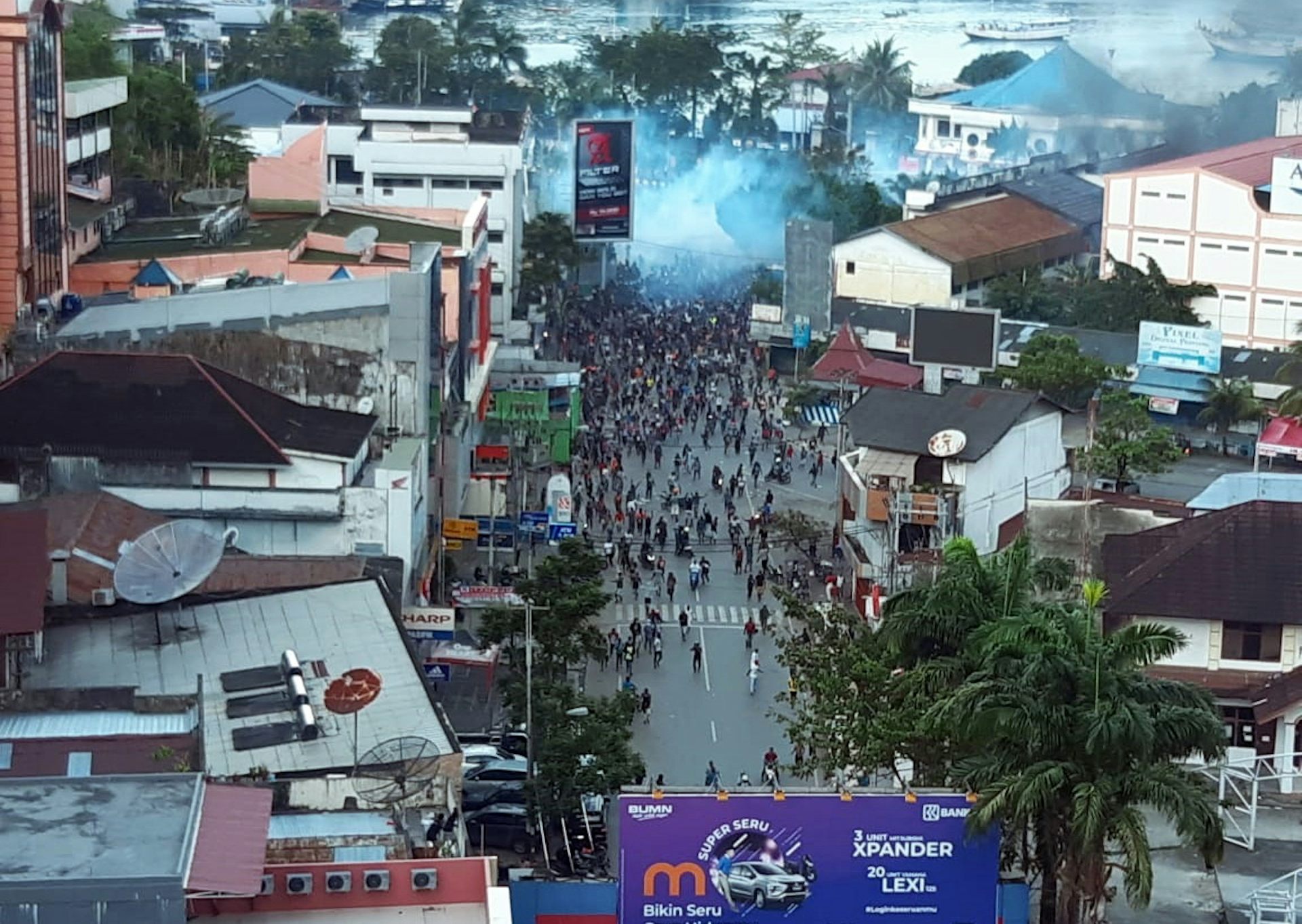 A protest in West Papua on a street.