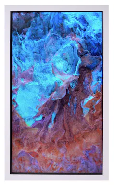 Photo of an abstract digital image of splashes of red and blue.