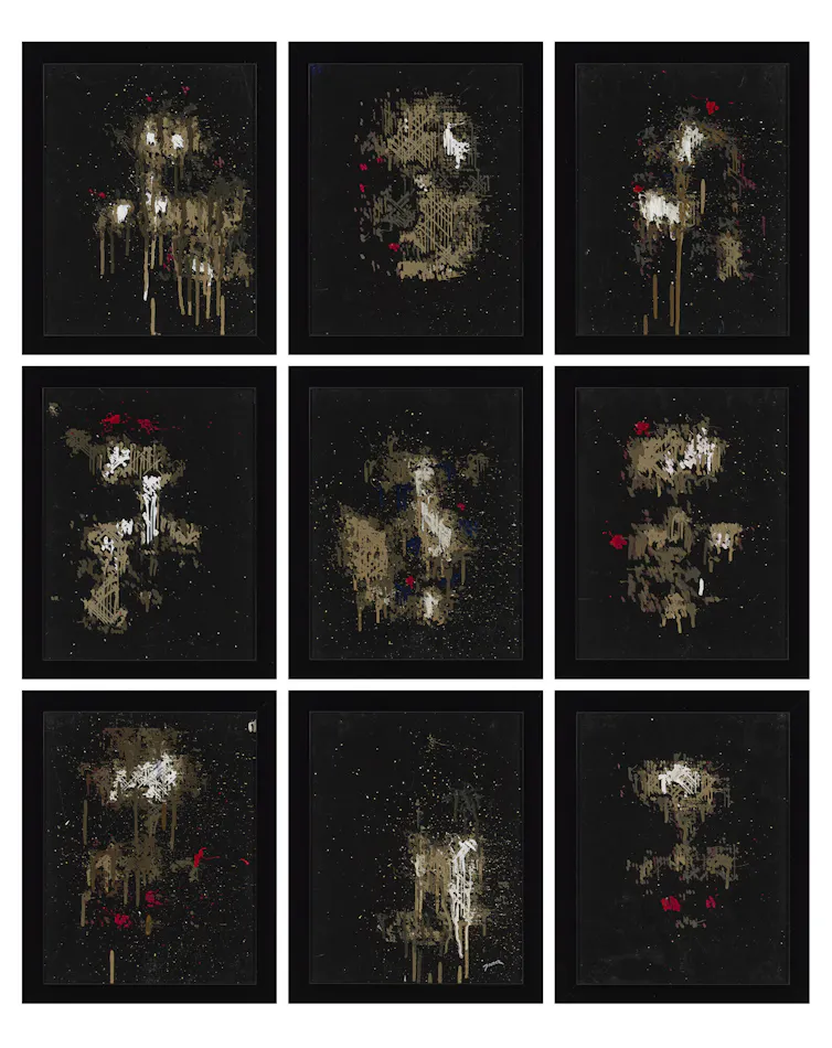 Grid of nine incomplete images of faces