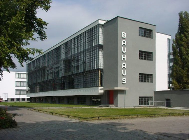 A building with the word 'Bauhaus' written down its side.