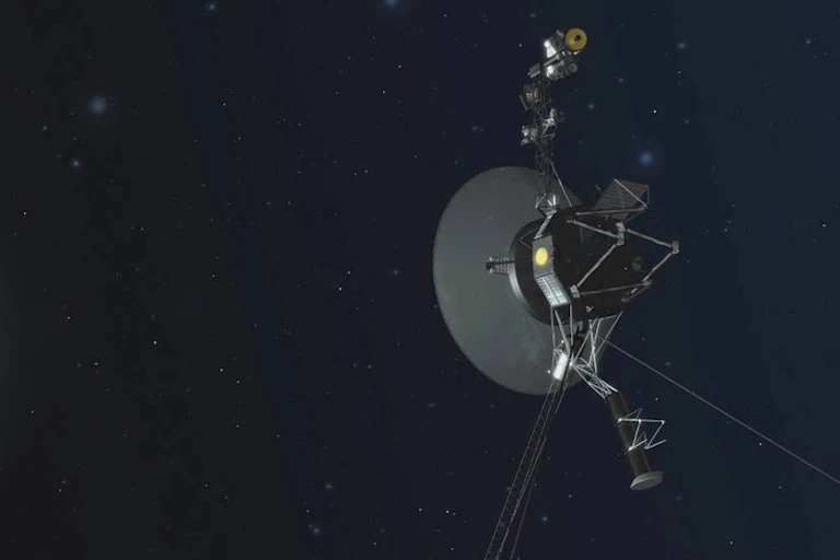 A spacecraft floating through space.