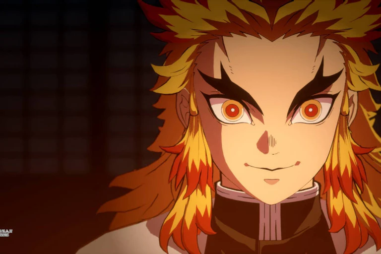 A cartoon sketch of a young man with long, bright yellow hair streaked with red, resembling flames. He has black, forked eyebrows and golden eyes with red and white pupils.
