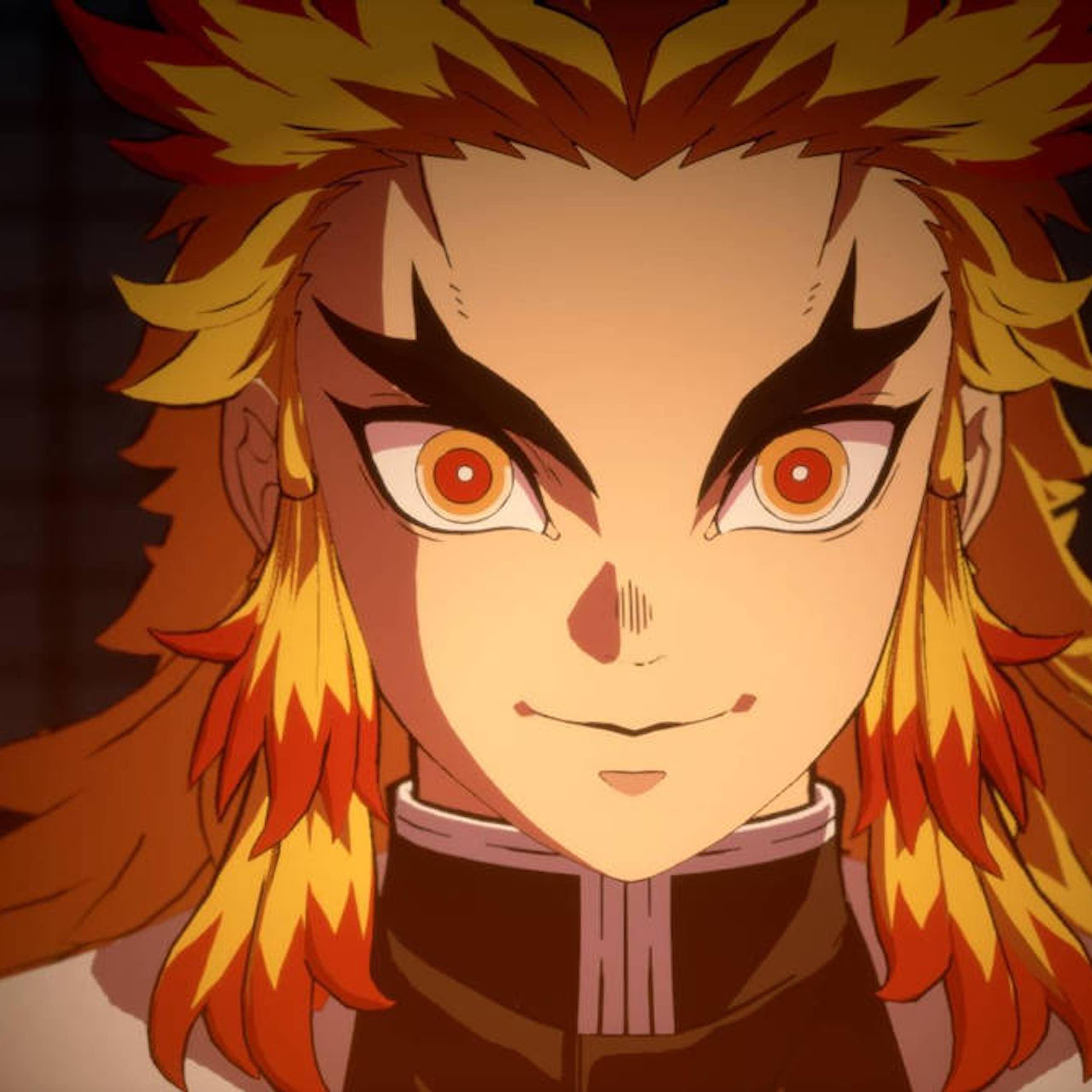 A cartoon sketch of a young man with long, bright yellow hair streaked with red, resembling flames. He has black, forked eyebrows and golden eyes with red and white pupils.