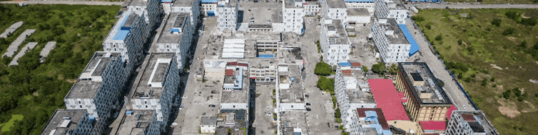 An aerial shot of a scam compound in Cambodia