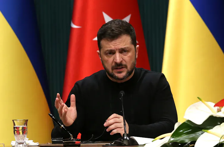 Ukrainian president Volodymyr Zelensky, speaking after a meeting in Turkey, February 20 2025.