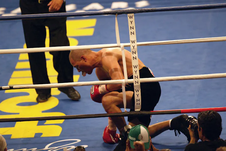 Jose Luis Castillo is counted out in the fourth round after Ricky Hatton punched him in the liver.
