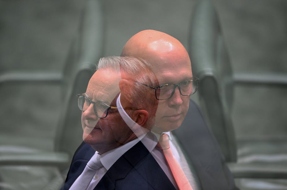 A composite image displays Labor's Anthony Albanese alongside Liberal leader Peter Dutton.