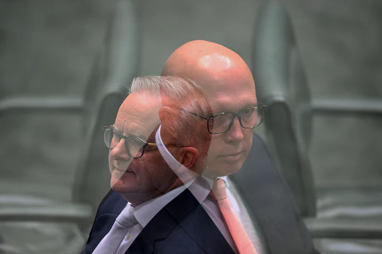 A composite image displays Labor's Anthony Albanese alongside Liberal leader Peter Dutton.