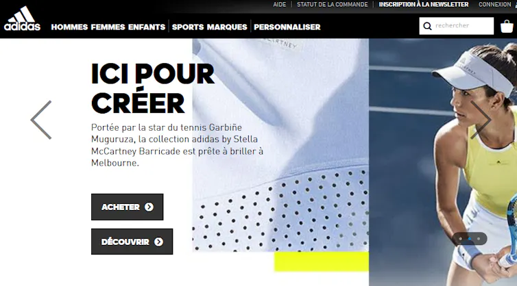 Capture d’écran du site internat d’Adidas en 2018 qui faisait référence à la créativité