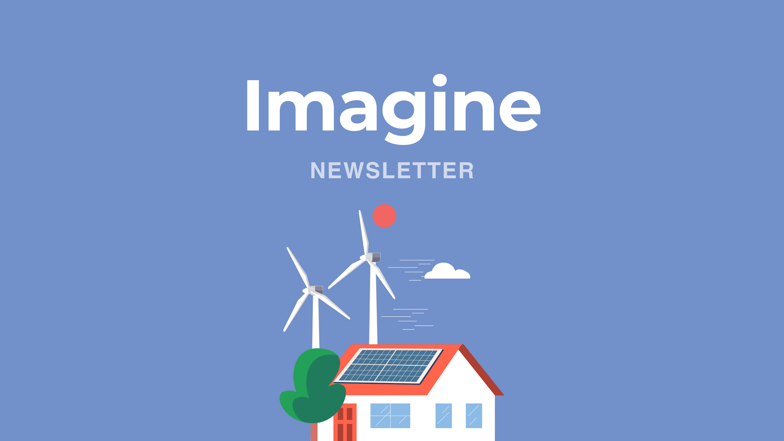 House with solar panels and wind turbines