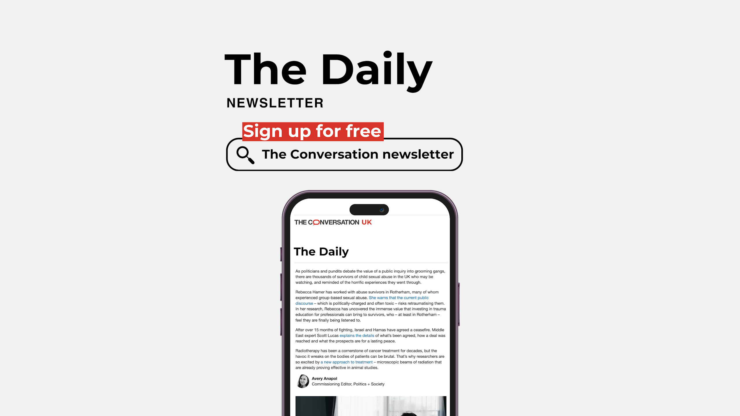 Phone with newsletter on screen