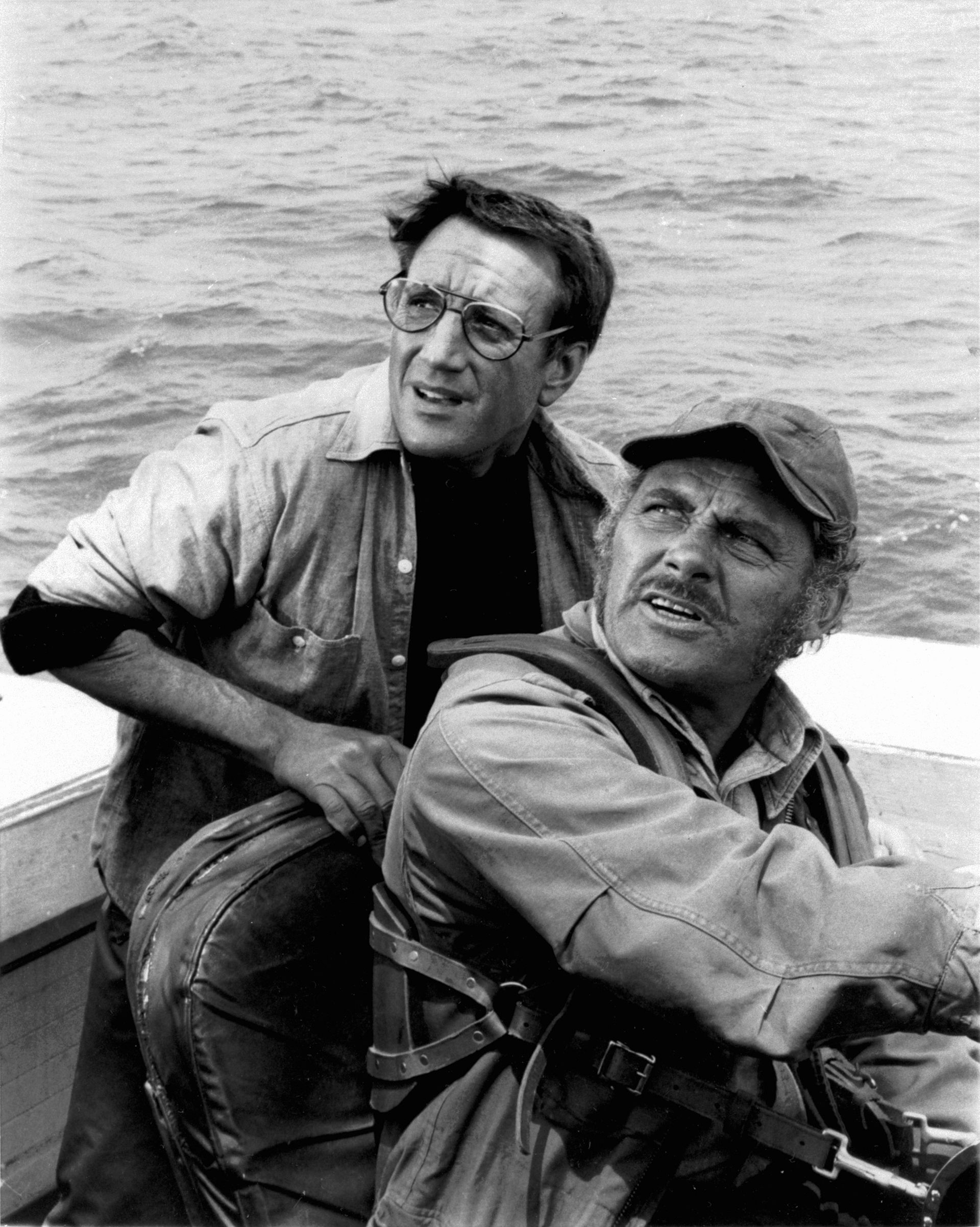Roy Scheider and Robert Shaw during the filming of the movie Jaws.