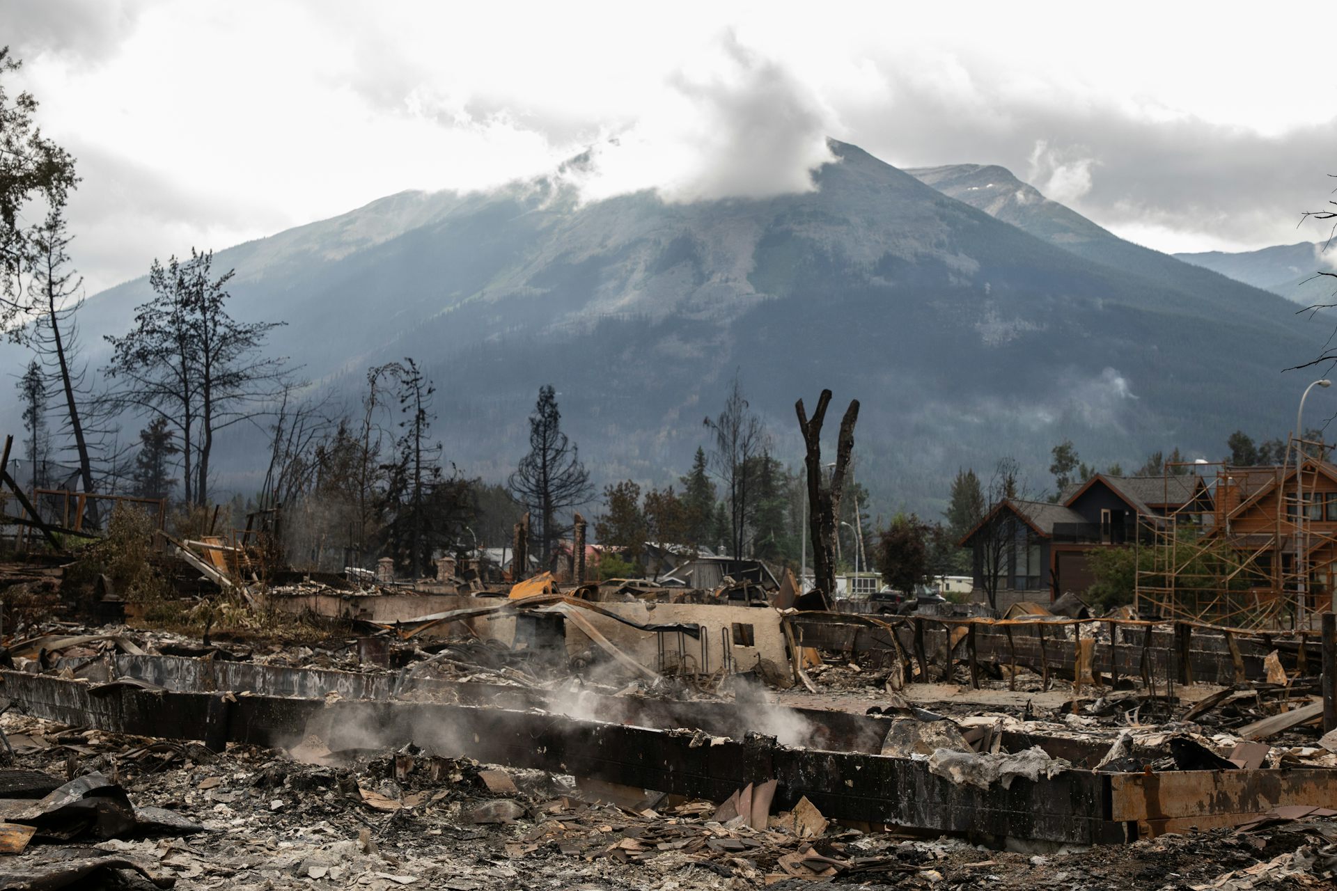 The smouldering remains of a residential block in Jasper, Alberta. 