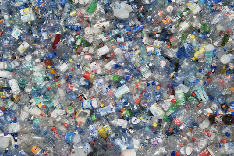 A mountain of plastic water bottles.