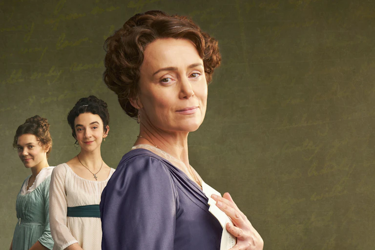 The older Cassandra Austen with younger Cassandra and Jane Austen behind.