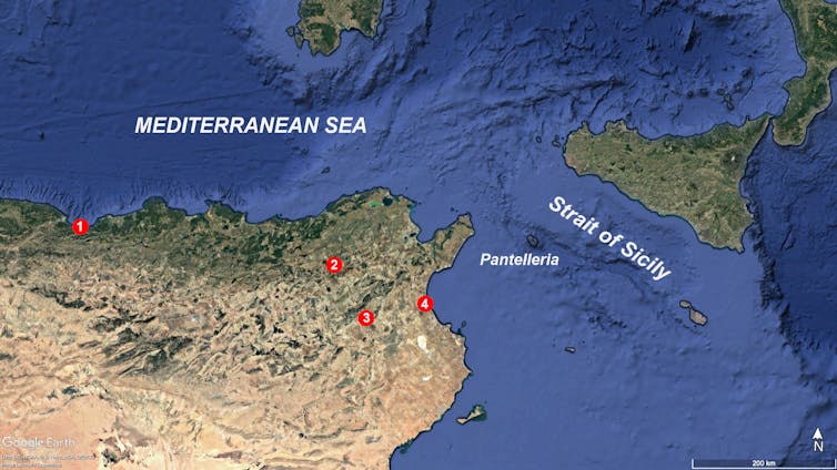 A map that shows the Mediterranean Sea, the Strait of Sicily and Pantelleria Island