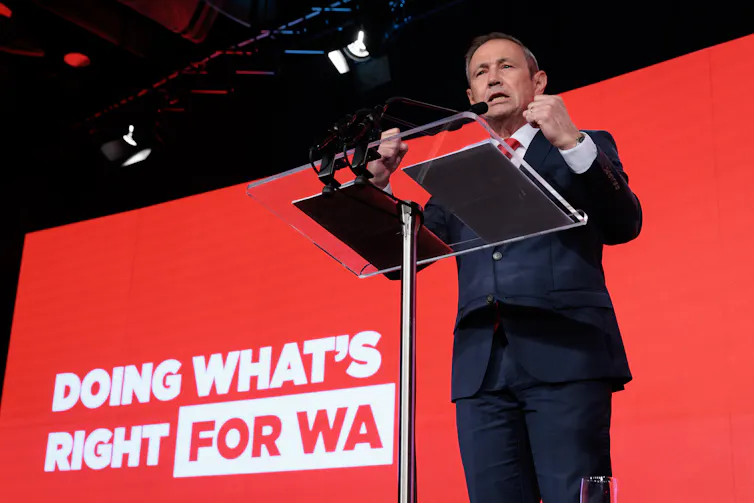 WA Labor leader speaks at a campaign event.