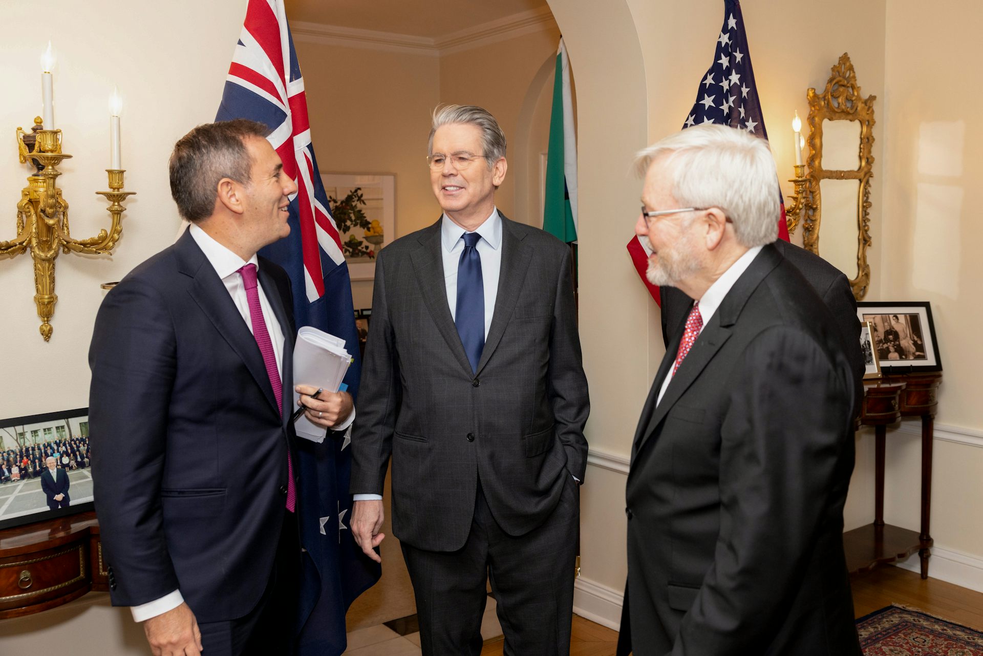Australian Treasurer Jim Chalmers, United States Secretary of the Treasury Scott Bessent and Ambassador of Australia to the United States Kevin Rudd