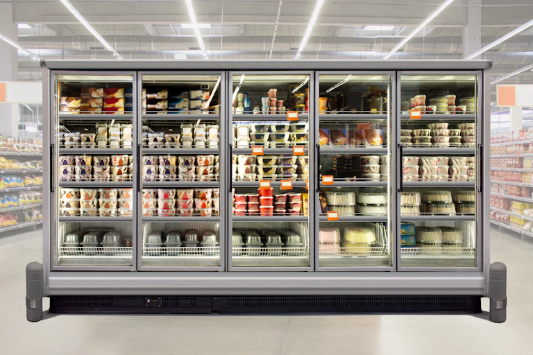 un congélateur dans un supermarché rempli de crèmes glacées.