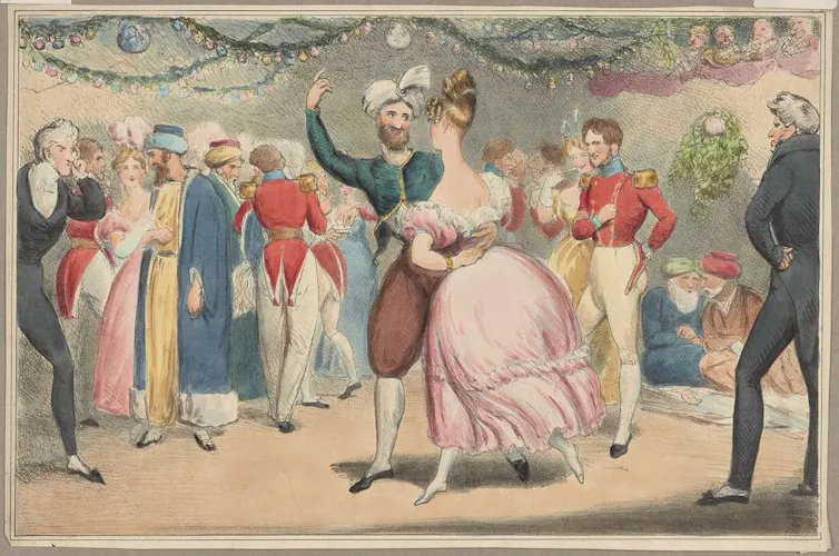 Ilustración de un baile de máscaras francés.