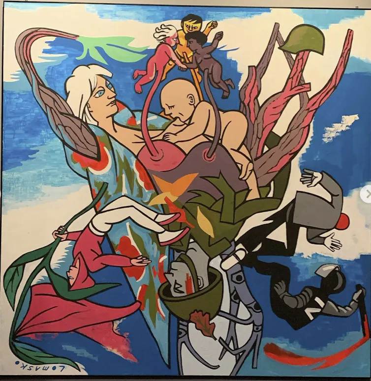 Una imagen colorida muestra el cuidado de los recién nacidos, asà como otras figuras para flotar alrededor de una mujer y un niño.