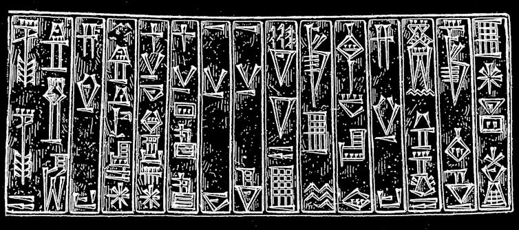 columns of white notations on a black background