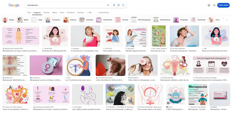 Imágenes, mayoritariamente, de diferentes mujeres con gestos de dolor.