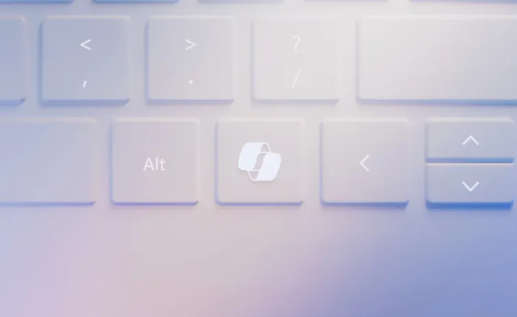 Photo of part of a computer keyboard showing a key with the Copilot logo on it.