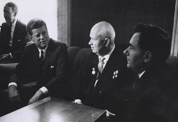 US president John F. Kennedy talks with Soviet leader, Nikita Khrushchev, in June 1961 in Vienna.