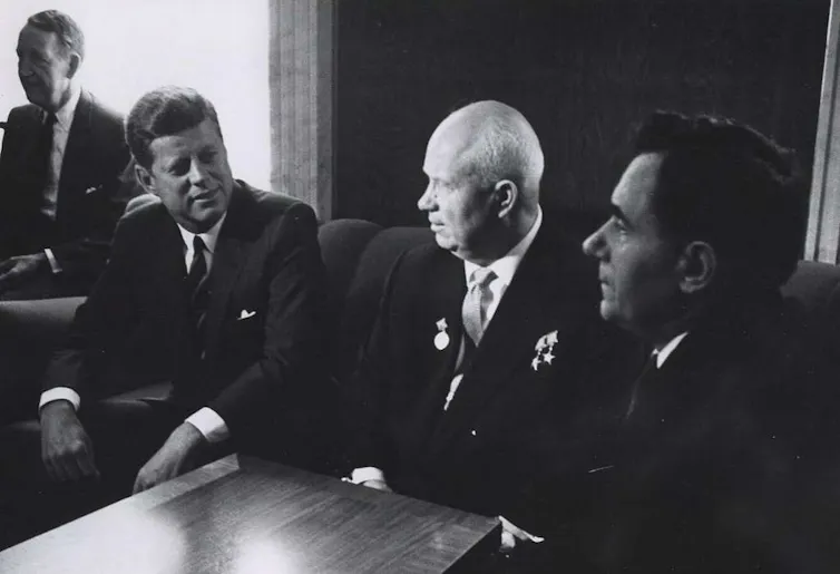 US president John F. Kennedy talks with Soviet leader, Nikita Khrushchev, in June 1961 in Vienna.
