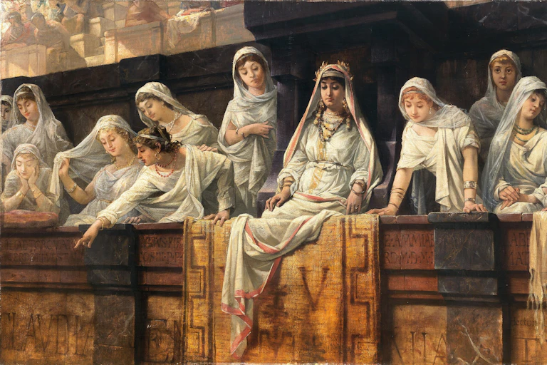 Pintura de las vírgenes vestales en el Coliseo realizada por Louis Hector Leroux.