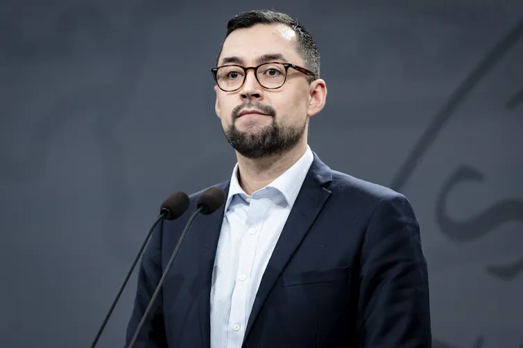 Greenland's prime minister Múte Egede addresses a crowd.
