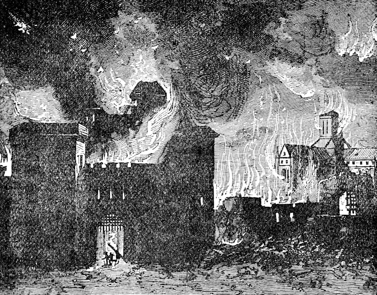 great fire of london woodcut.