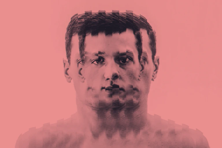 Abstract portrait of a man with glitch effect.