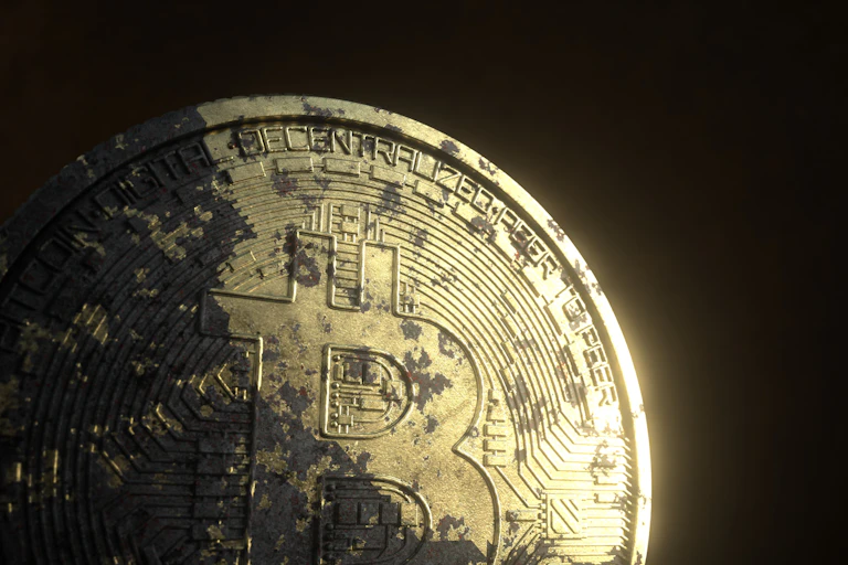 Pièce de Bitcoin abîmée