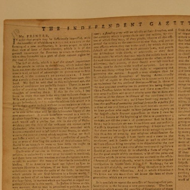 A much-yellowed copy of a colonial newspaper page.