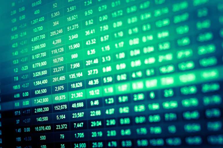 A stock exchange screen with a green-tinted overlay