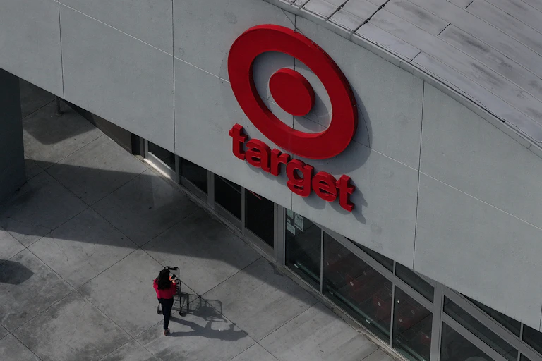 aerial view, a customer enters a Target Store