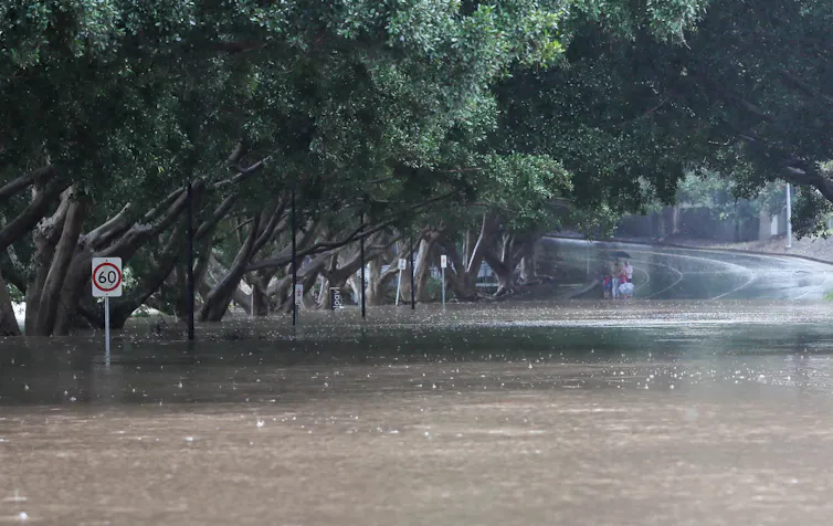 flooded road in brisbane.