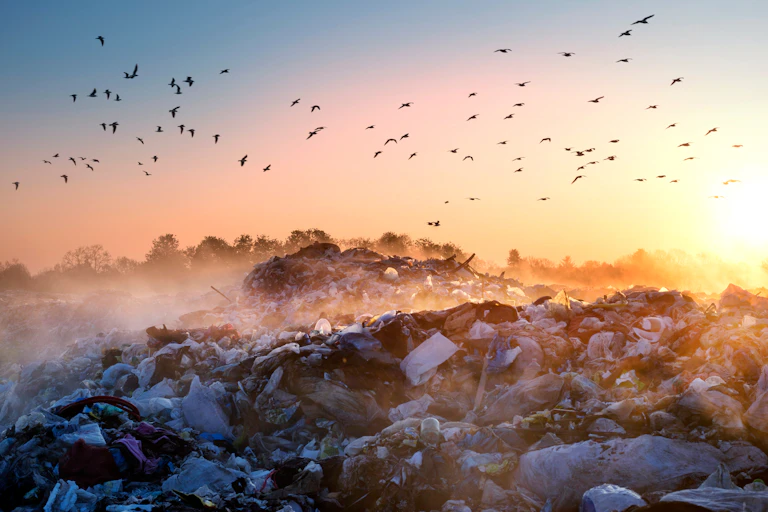 A landfill at dawn.