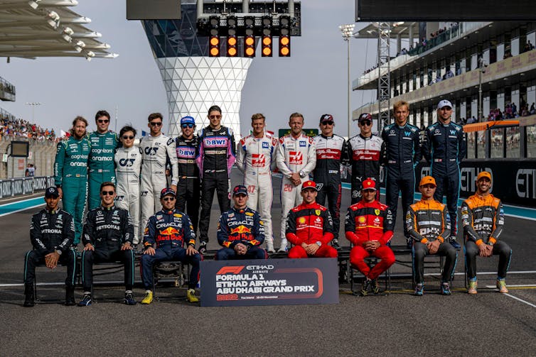 Banning swearing in Components One may well be unhealthy for drivers – a linguist explains 1 A group of F1 drivers in their gear at the Abu Dhabi circuit in 2022.