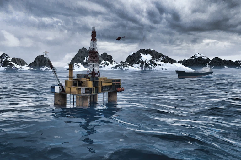 A drilling rig in the Arctic
