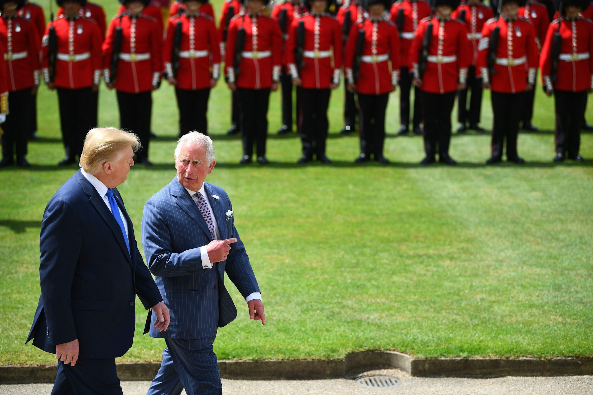  Trump and the then Prince of Wales inspecting the Guard of Honour during the Ceremonial Welcome at Buckingham Palace