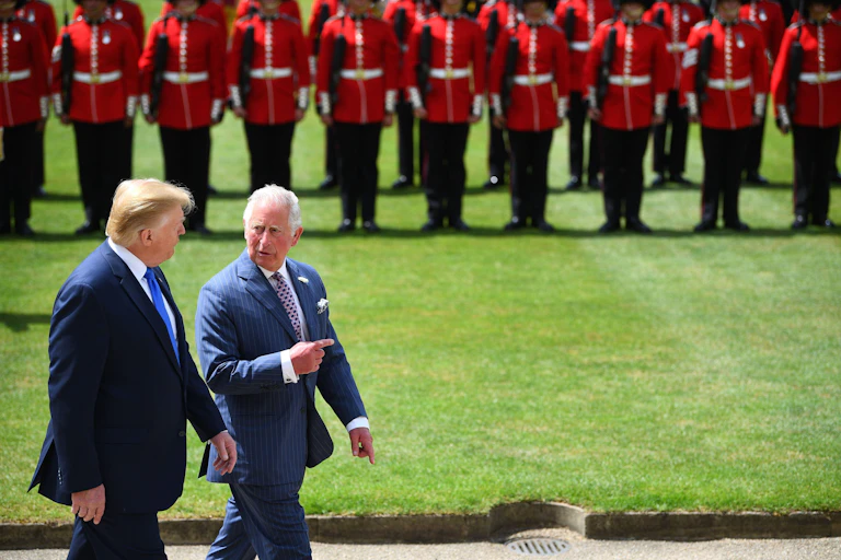 Trump and the then Prince of Wales inspecting the Guard of Honour during the Ceremonial Welcome at Buckingham Palace