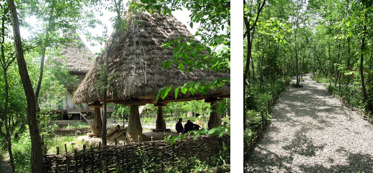 Natural looking structures among greenery.