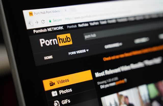 A computer displaying a page from the site pornhub